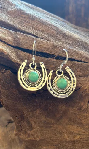 LUCKY HORSESHOE Running Bear RB Silver and Turquoise Navajo Earrings