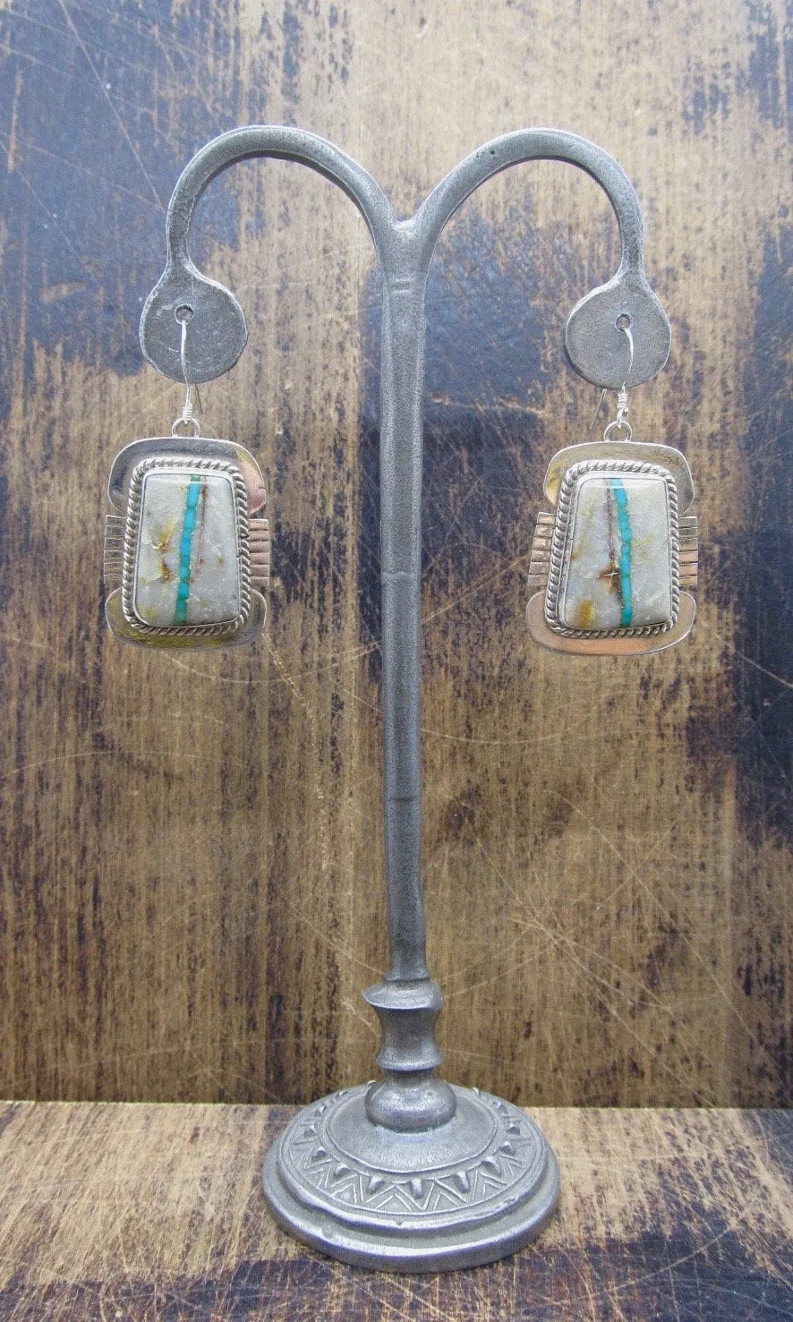 LUCKY STRIPE Navajo Silver & Boulder Ribbon Turquoise Earrings