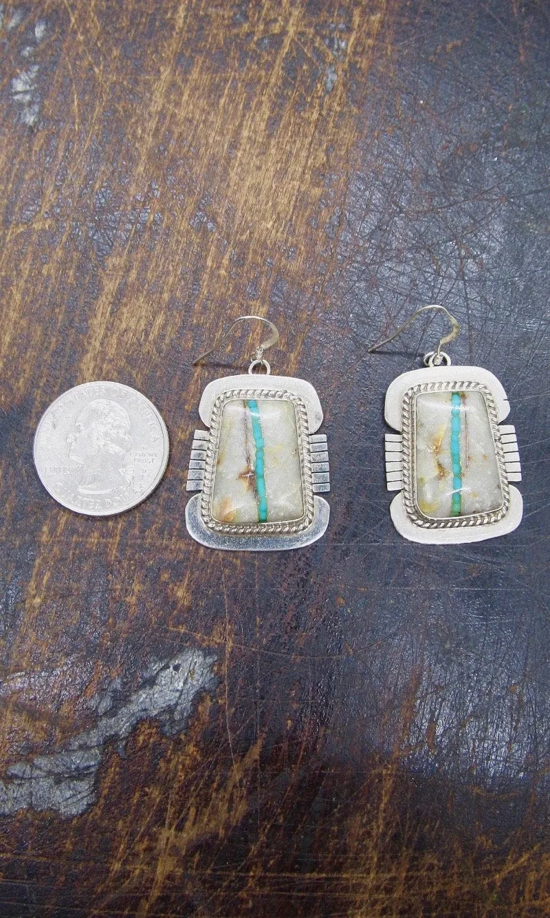 LUCKY STRIPE Navajo Silver & Boulder Ribbon Turquoise Earrings