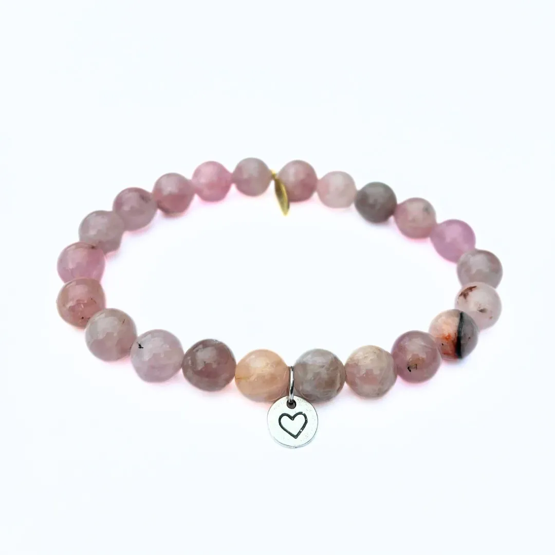 Madagascar Rose Quartz Bracelet | Sterling Silver Heart Charm