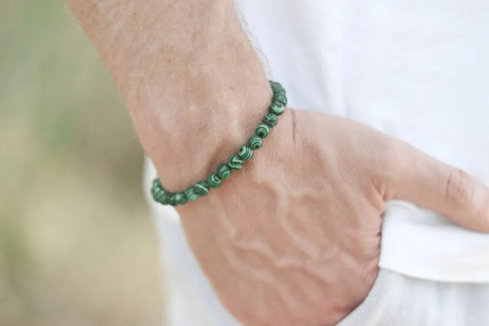 Malachite bracelet for men, green beaded bracelet, Healing stone, men's bracelet protection beads, 6mm beads, stretchable, gift for him, festival jewelry