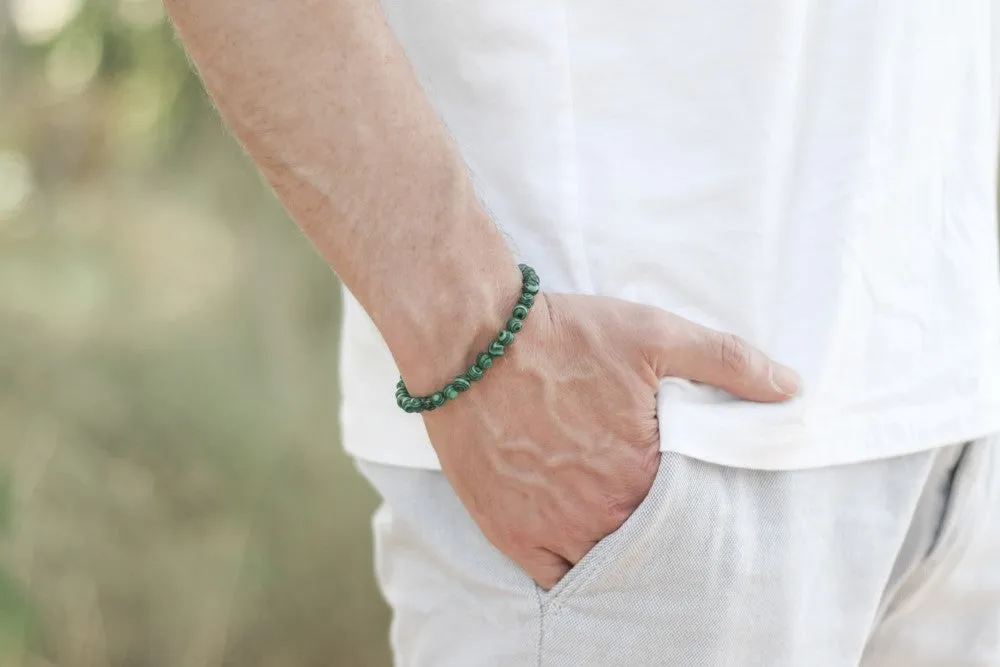 Malachite bracelet for men, green beaded bracelet, Healing stone, men's bracelet protection beads, 6mm beads, stretchable, gift for him, festival jewelry