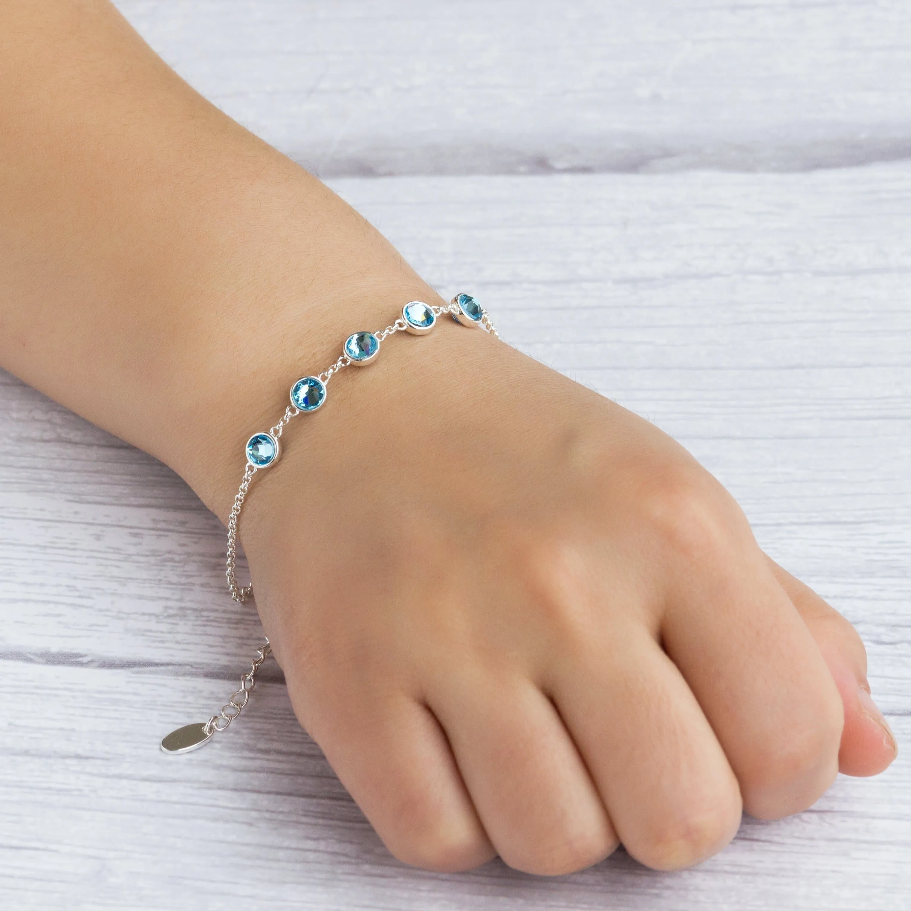 March Birthstone Bracelet Created with Aquamarine Zircondia® Crystals