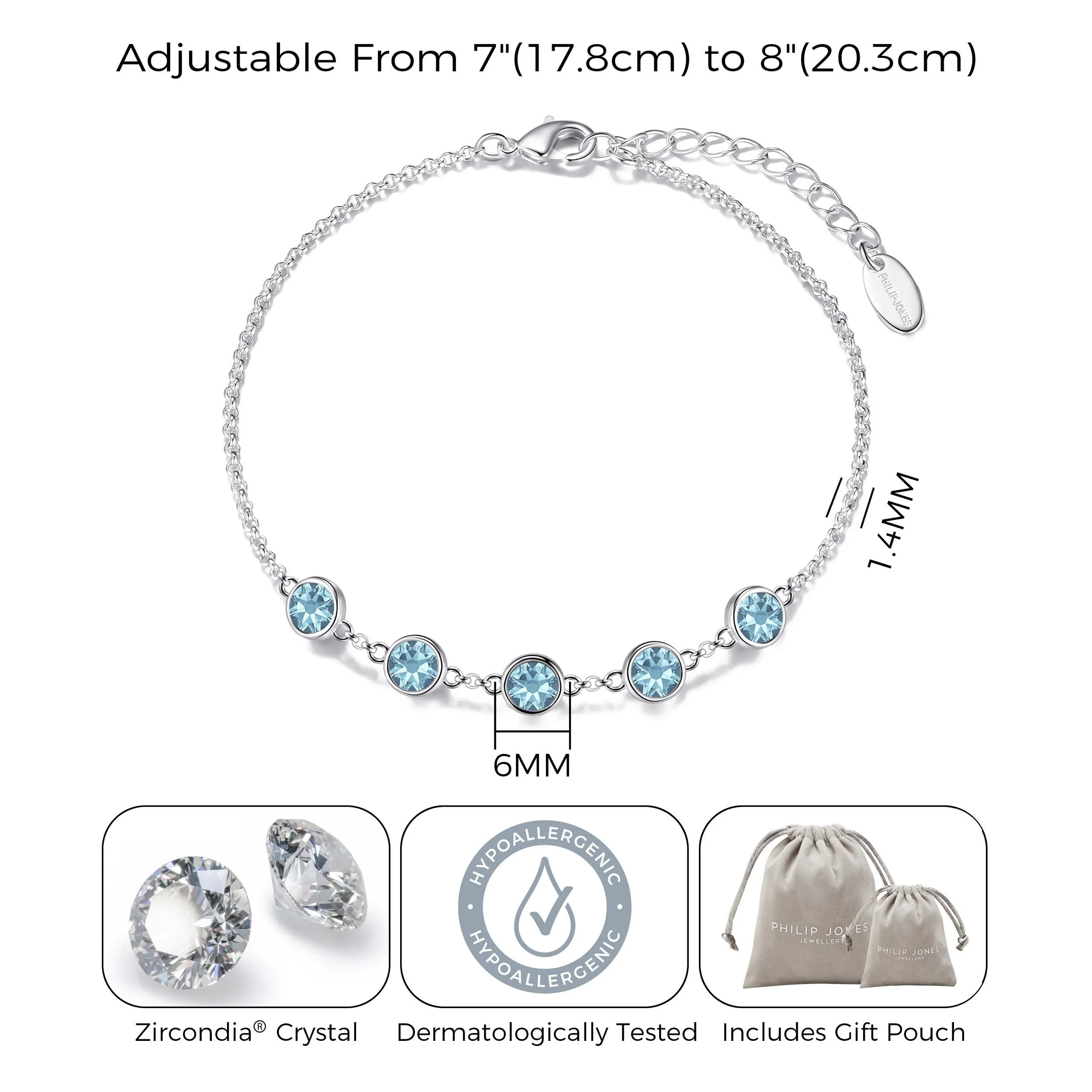 March Birthstone Bracelet Created with Aquamarine Zircondia® Crystals