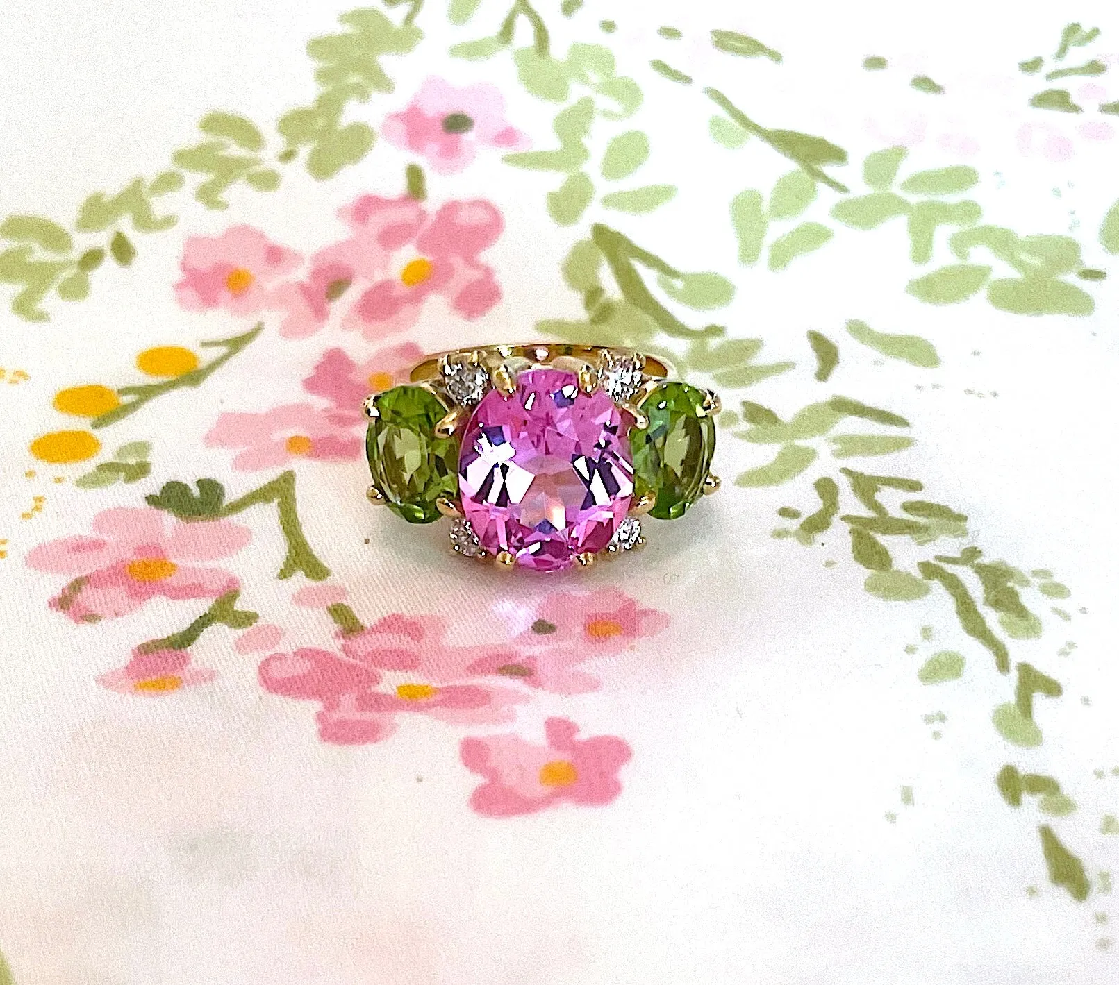 Mediium GUM DROP™ Ring with Pink Topaz and Peridot and Diamonds