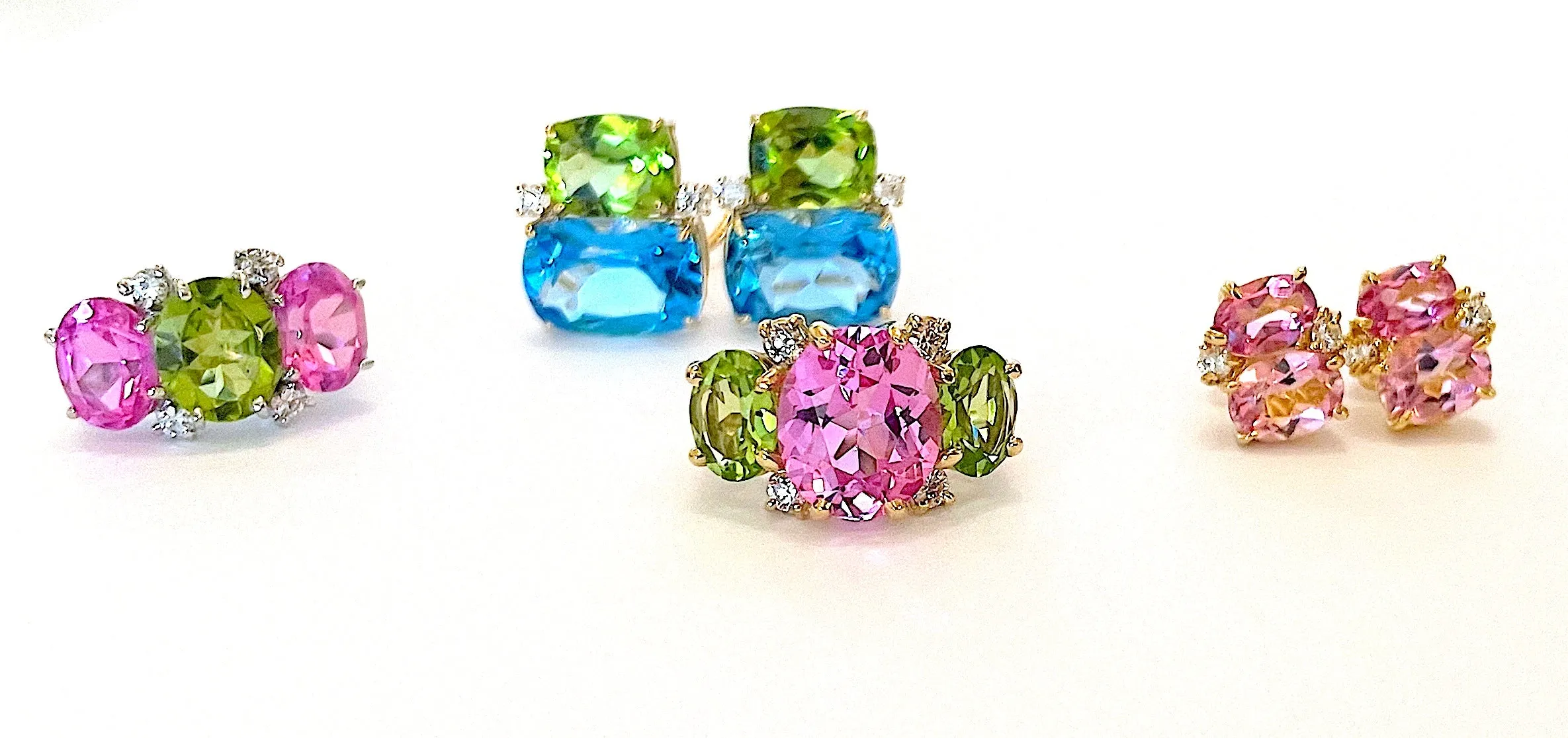 Mediium GUM DROP™ Ring with Pink Topaz and Peridot and Diamonds