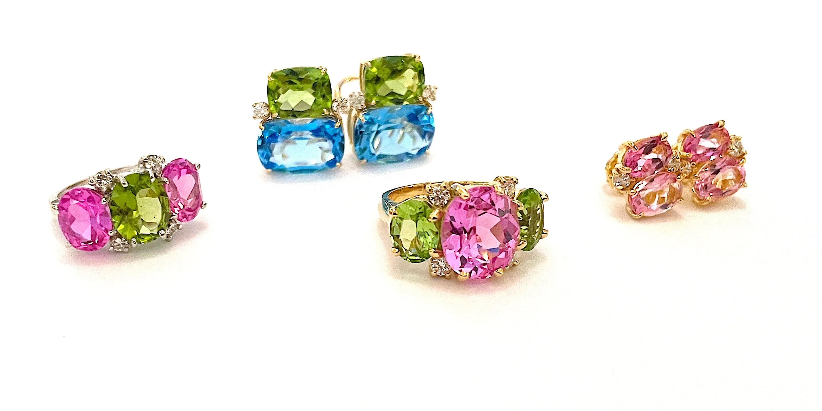 Mediium GUM DROP™ Ring with Pink Topaz and Peridot and Diamonds