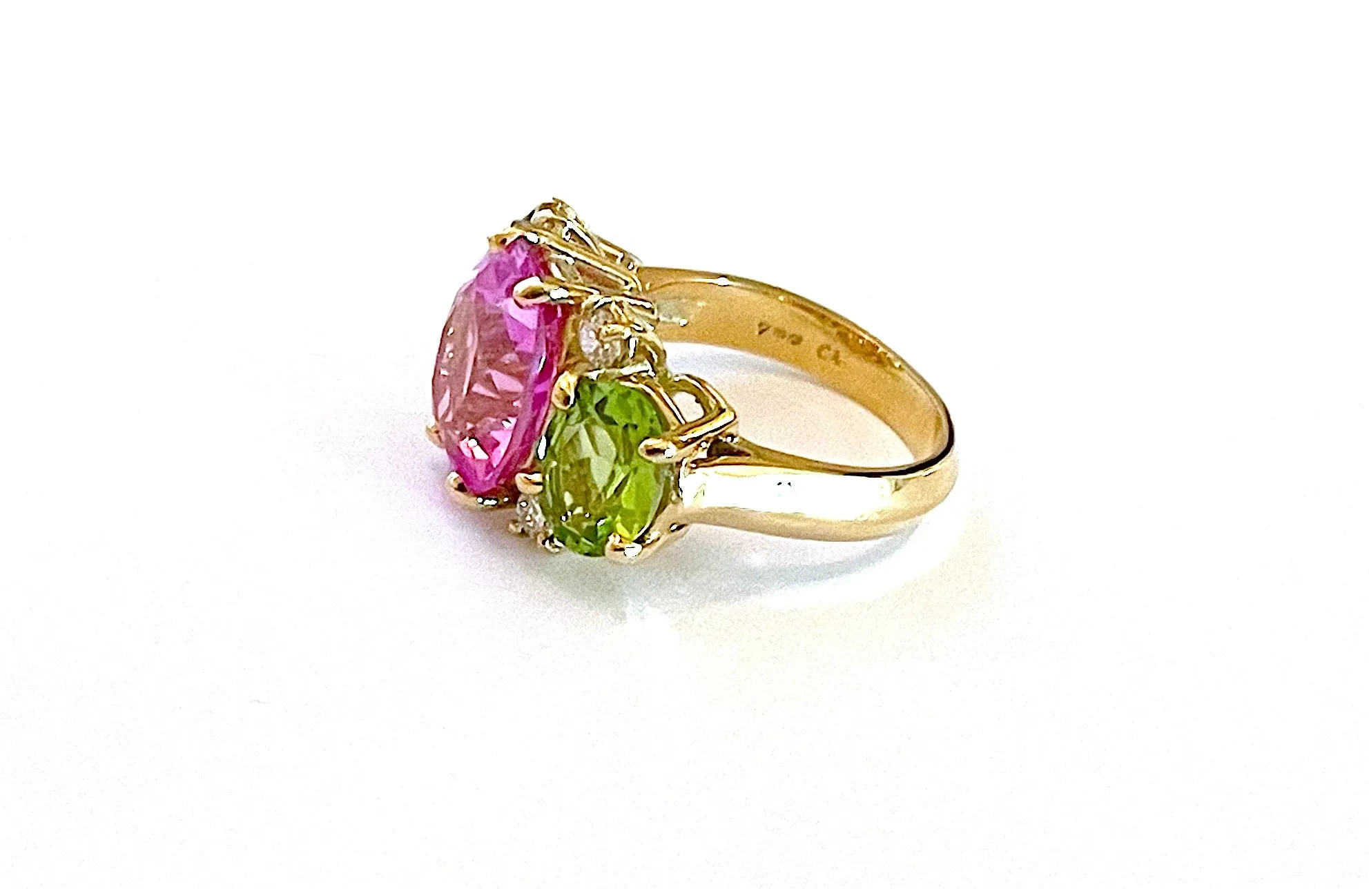 Mediium GUM DROP™ Ring with Pink Topaz and Peridot and Diamonds