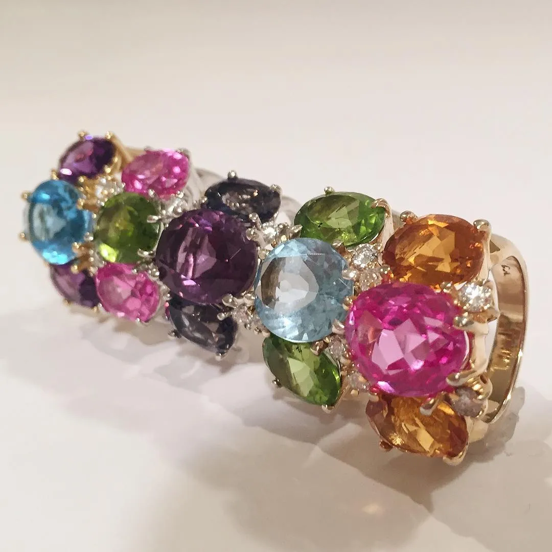 Mediium GUM DROP™ Ring with Pink Topaz and Peridot and Diamonds