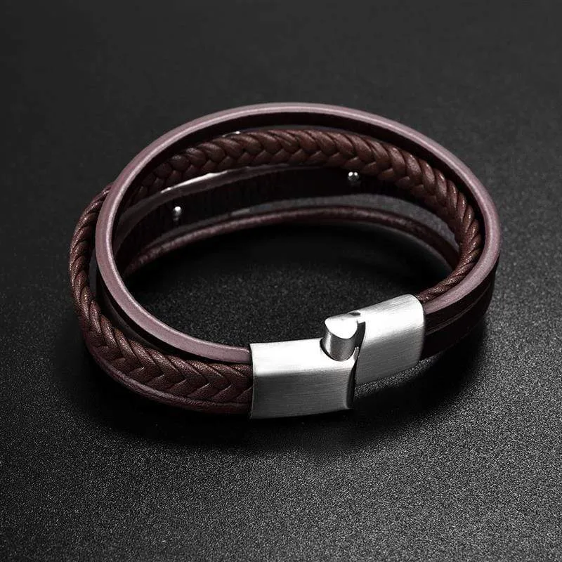 Men's Cross Bracelet<br> Brown Leather