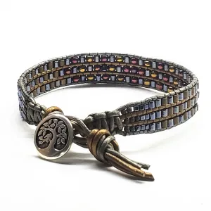 Men's Tree of Life  Intricately Beaded Leather Wrap Bracelet