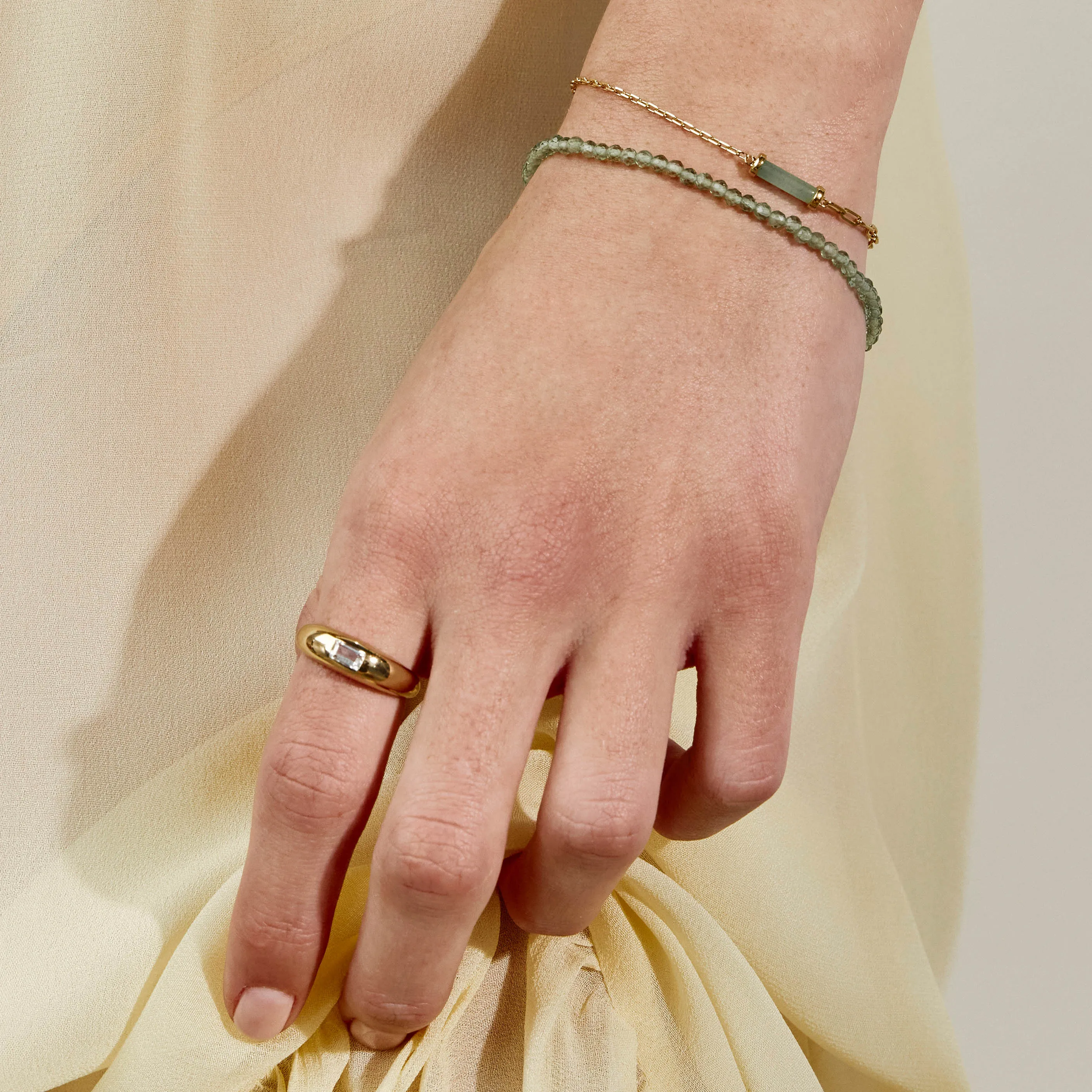 Micro Aventurine Bead Bracelet in Gold