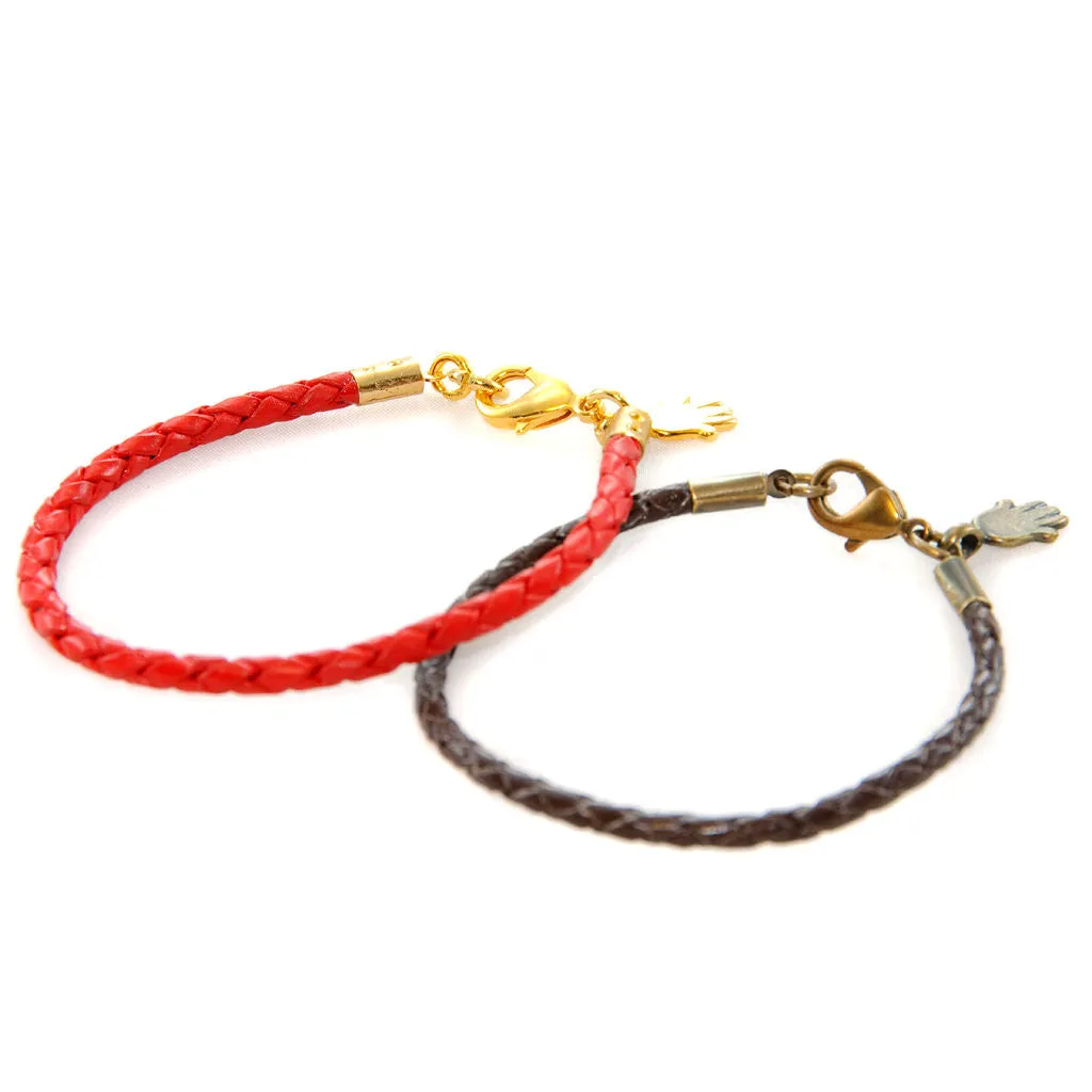 Mini Hamsa Hand Charm Leather Braid Bracelet