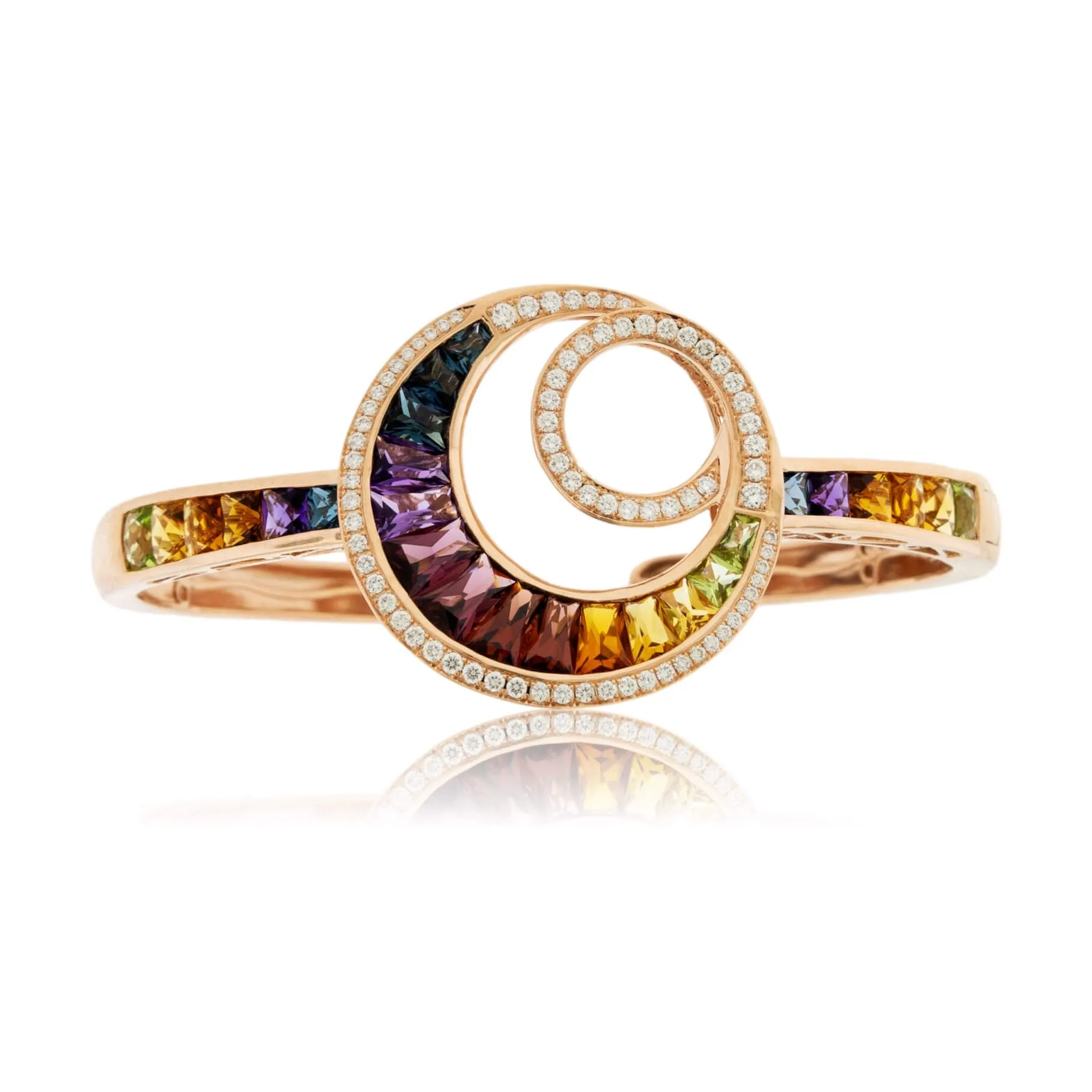 Mixed Gemstone & Diamond Spiral Flexing Bangle Bracelet