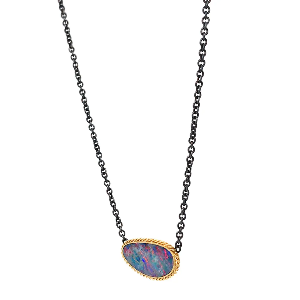 Mixed Metal Australian Opal Doublet Necklace - "Makana"