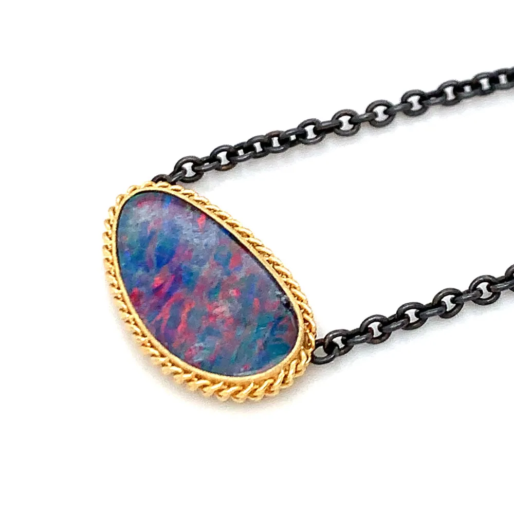 Mixed Metal Australian Opal Doublet Necklace - "Makana"