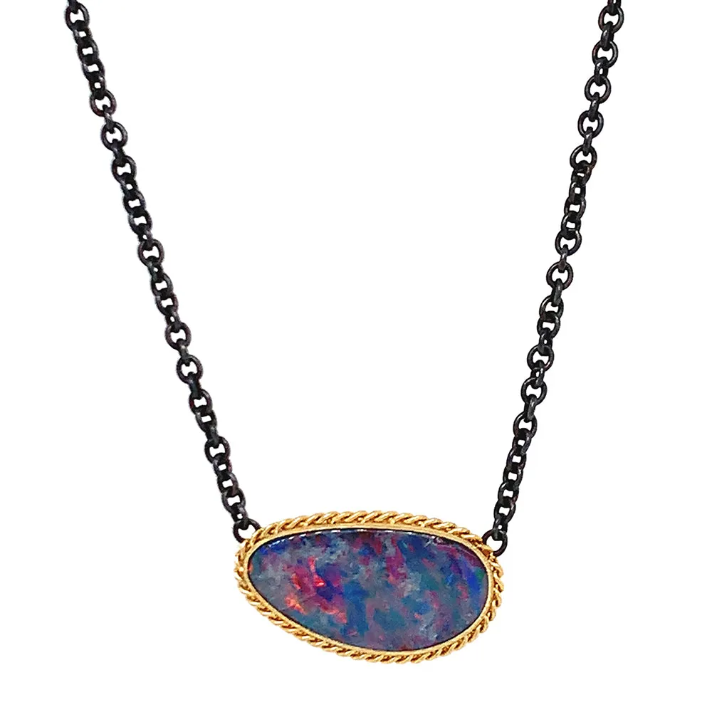 Mixed Metal Australian Opal Doublet Necklace - "Makana"