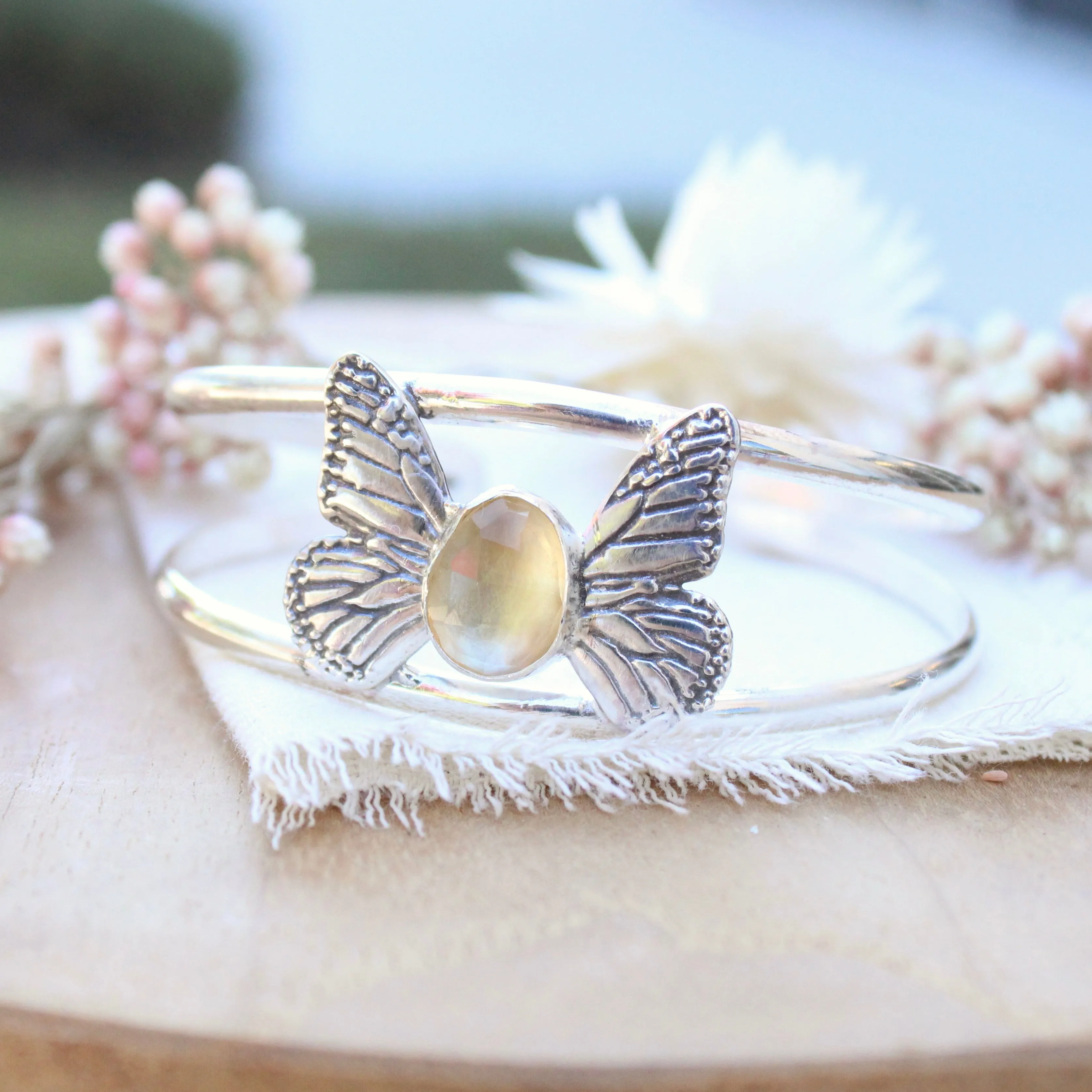 Monarch Butterfly With Citrine Cuff Bracelet