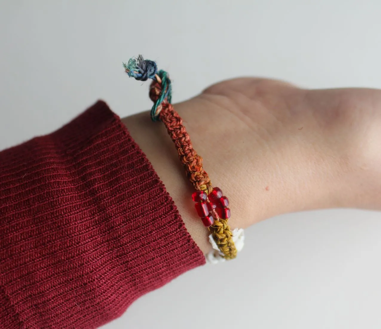 Multi Color Glass Beads Hemp Bracelet