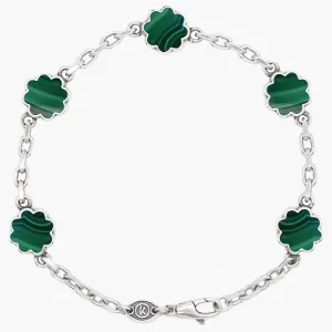 Multi Daisies Sterling Silver Chain Bracelet With Malachite