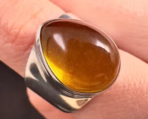 Natural AMBER Ring - SIZE 7- Genuine Sterling Silver Ring with a Polished AMBER Center Stone, 53772