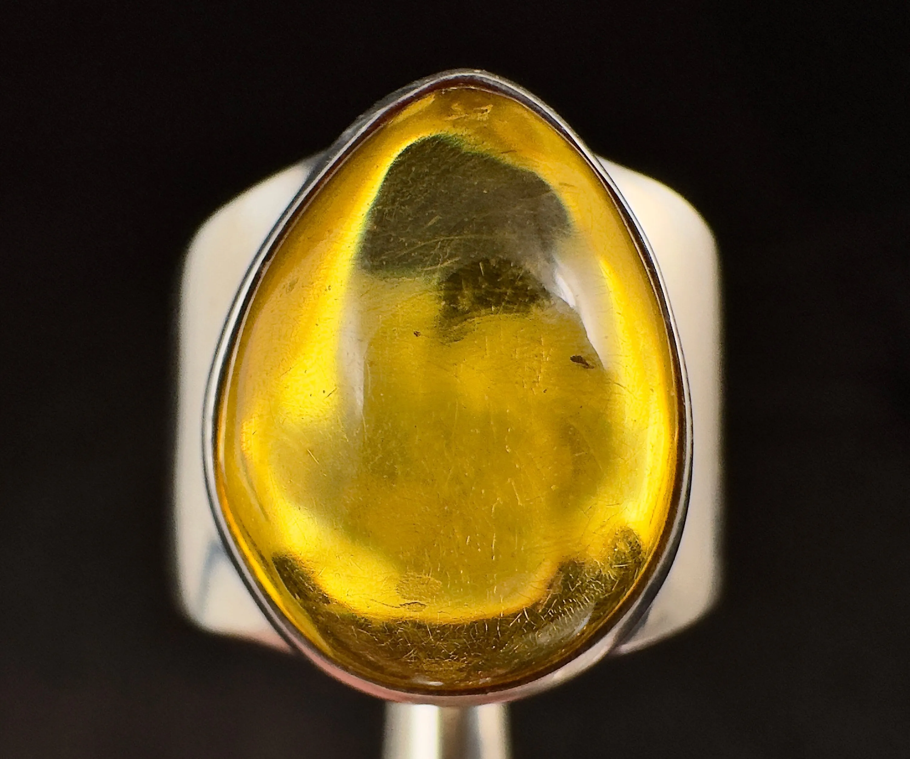 Natural AMBER Ring - SIZE 7- Genuine Sterling Silver Ring with a Polished AMBER Center Stone, 53772