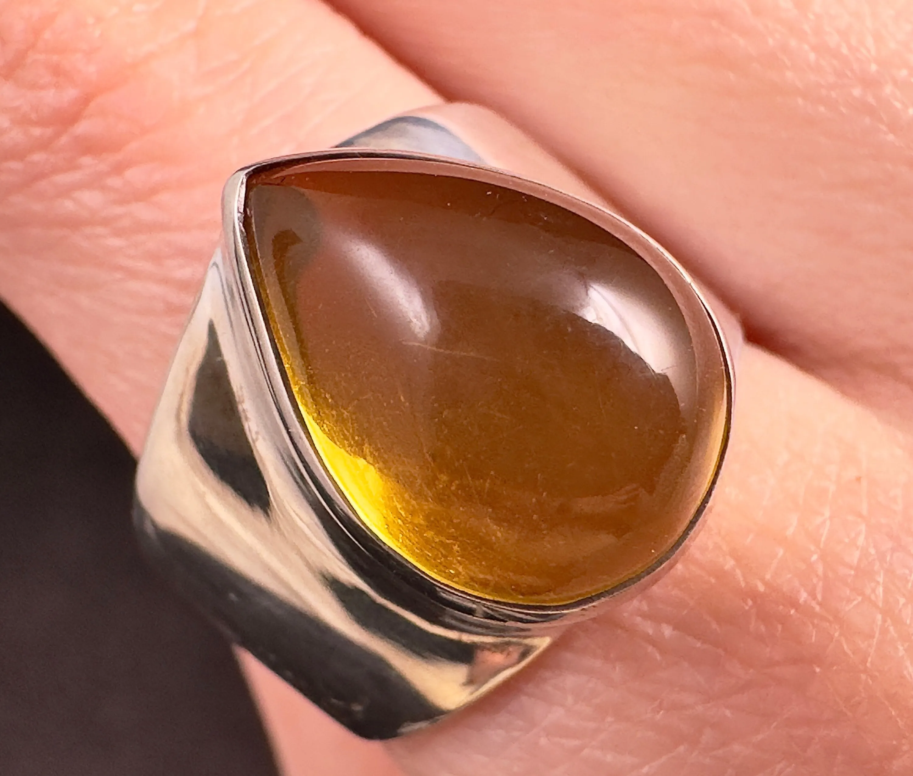 Natural AMBER Ring - SIZE 8.5- Genuine Sterling Silver Ring with a Polished AMBER Center Stone, 53776