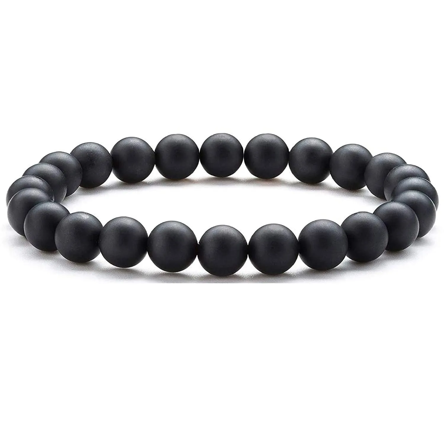 Natural Round Beads Black Matte Agate Crystal Stone 8mm Bracelet Reiki Chakra Yoga Meditation Semi Precious Gemstones Stretchable Bracelet for Unisex