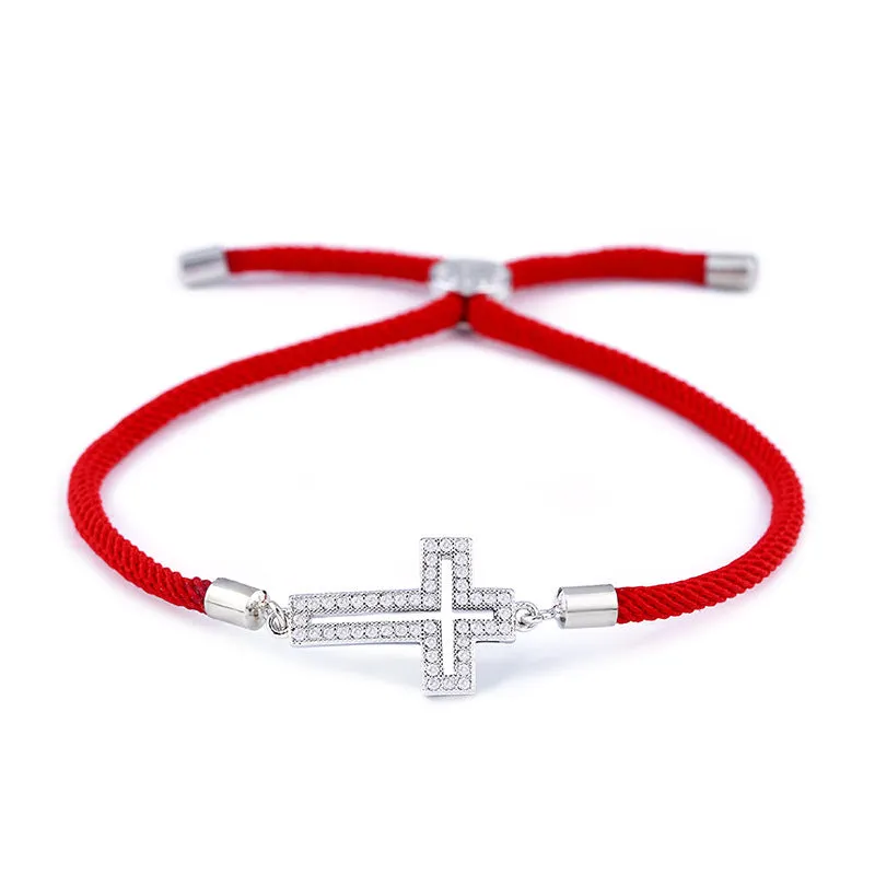 Natural Zircon Stone Cross Red Rope Bracelet