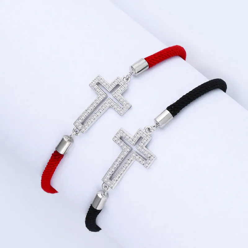 Natural Zircon Stone Cross Red Rope Bracelet