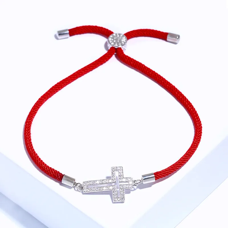 Natural Zircon Stone Cross Red Rope Bracelet