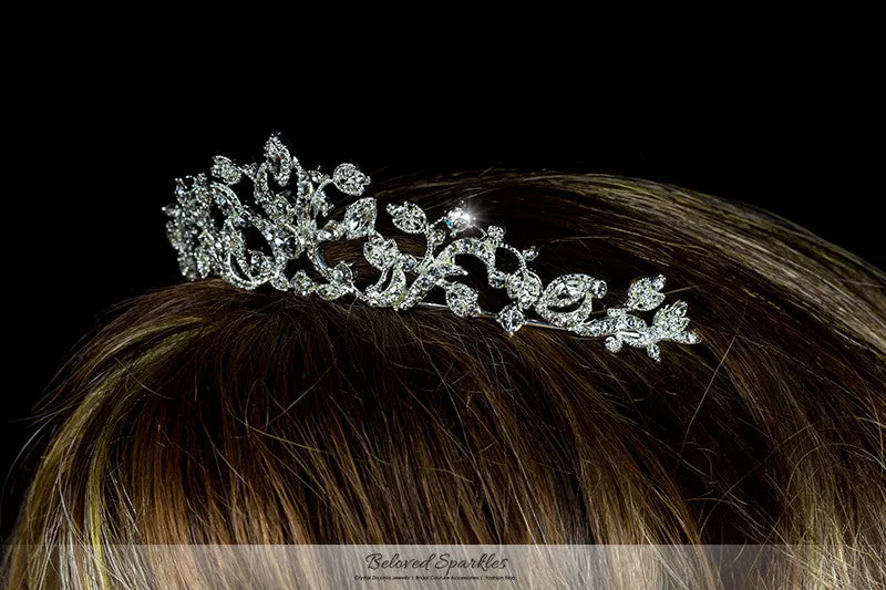 Nedda Art Deco Filigree Silver Tiara | Swarovski Crystal