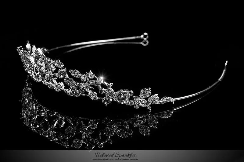 Nedda Art Deco Filigree Silver Tiara | Swarovski Crystal