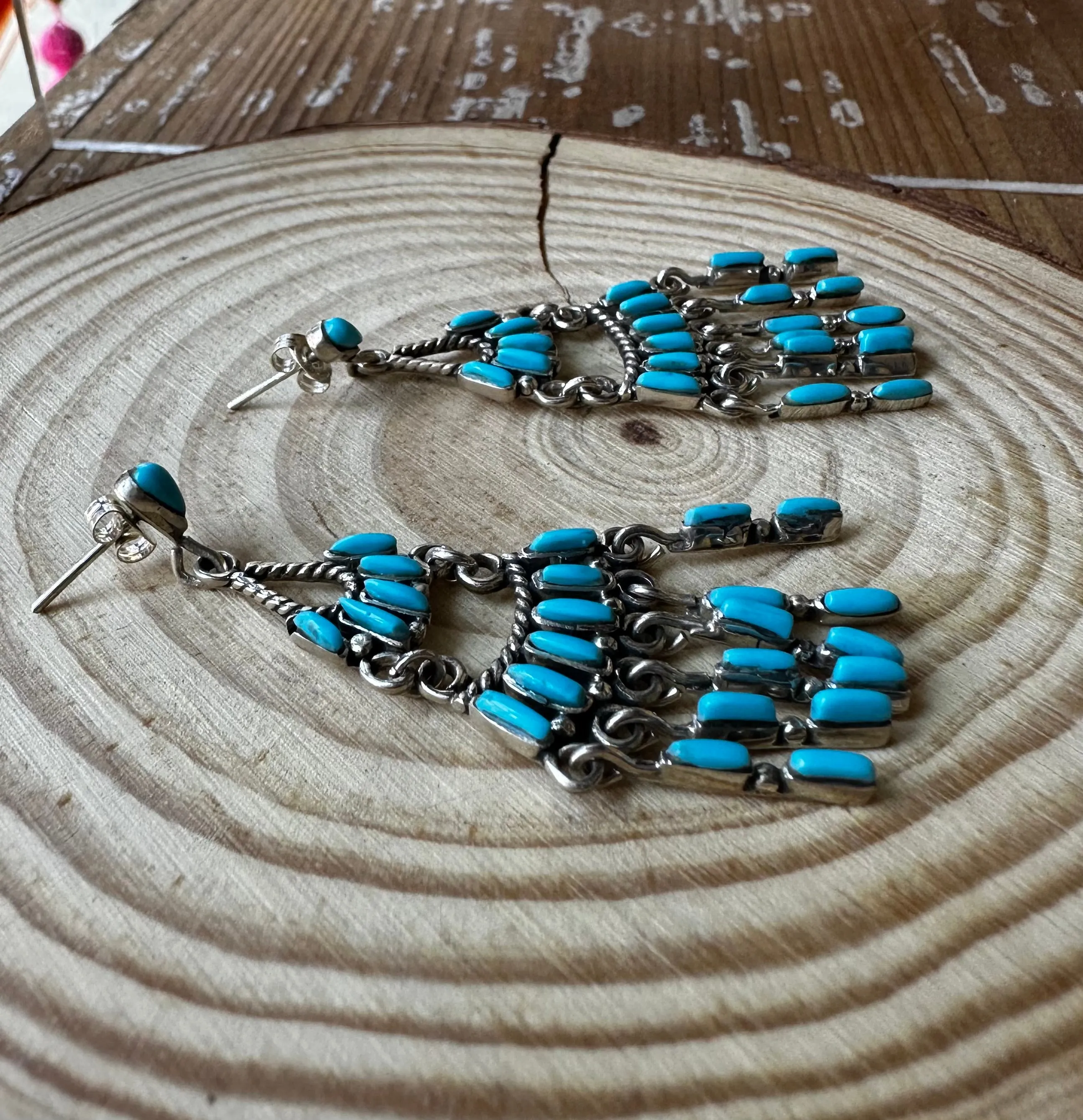 NEEDLEPOINT Zuni Chandelier Silver and Turquoise Dangle Earrings