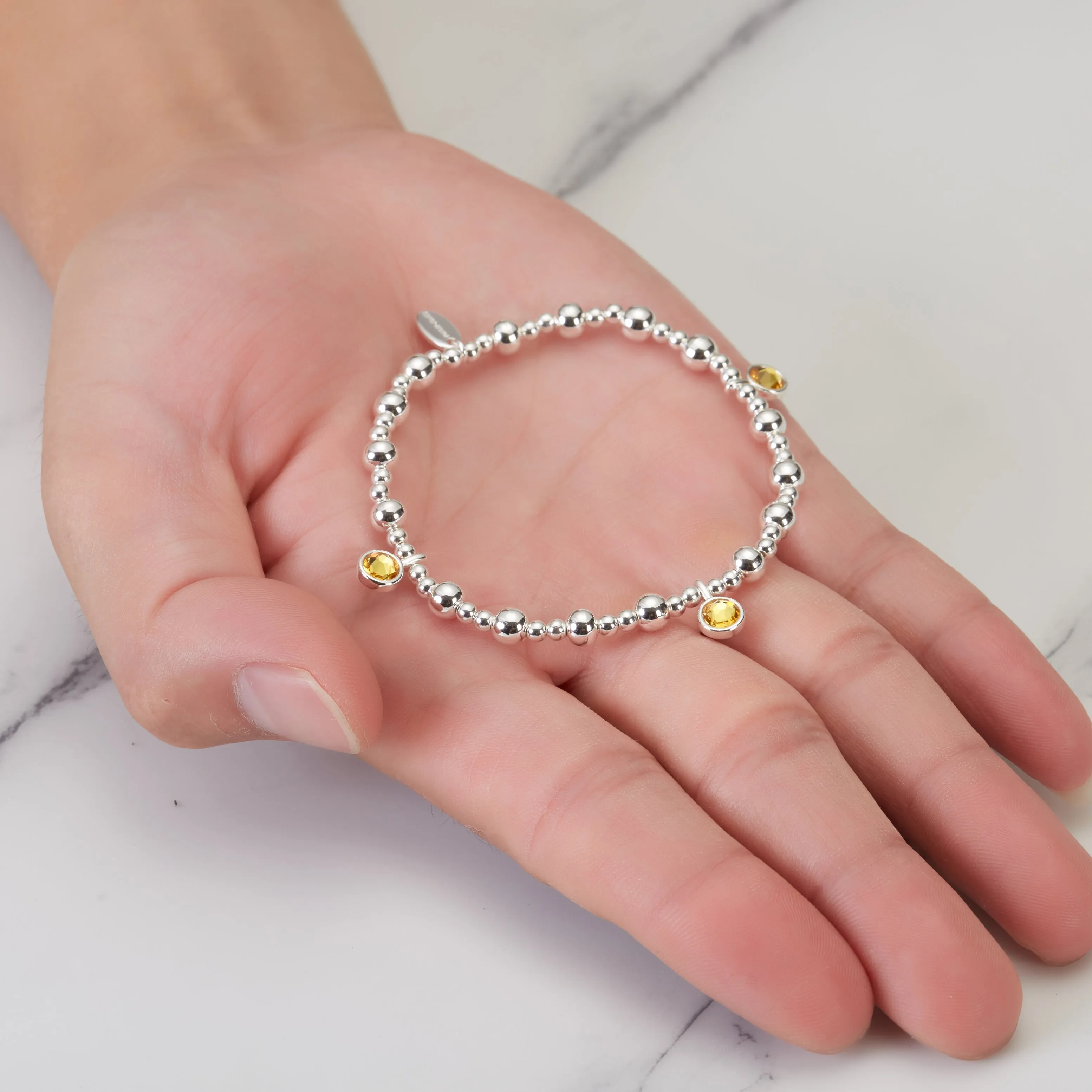 November (Citrine) Birthstone Stretch Charm Bracelet with Quote Gift Box