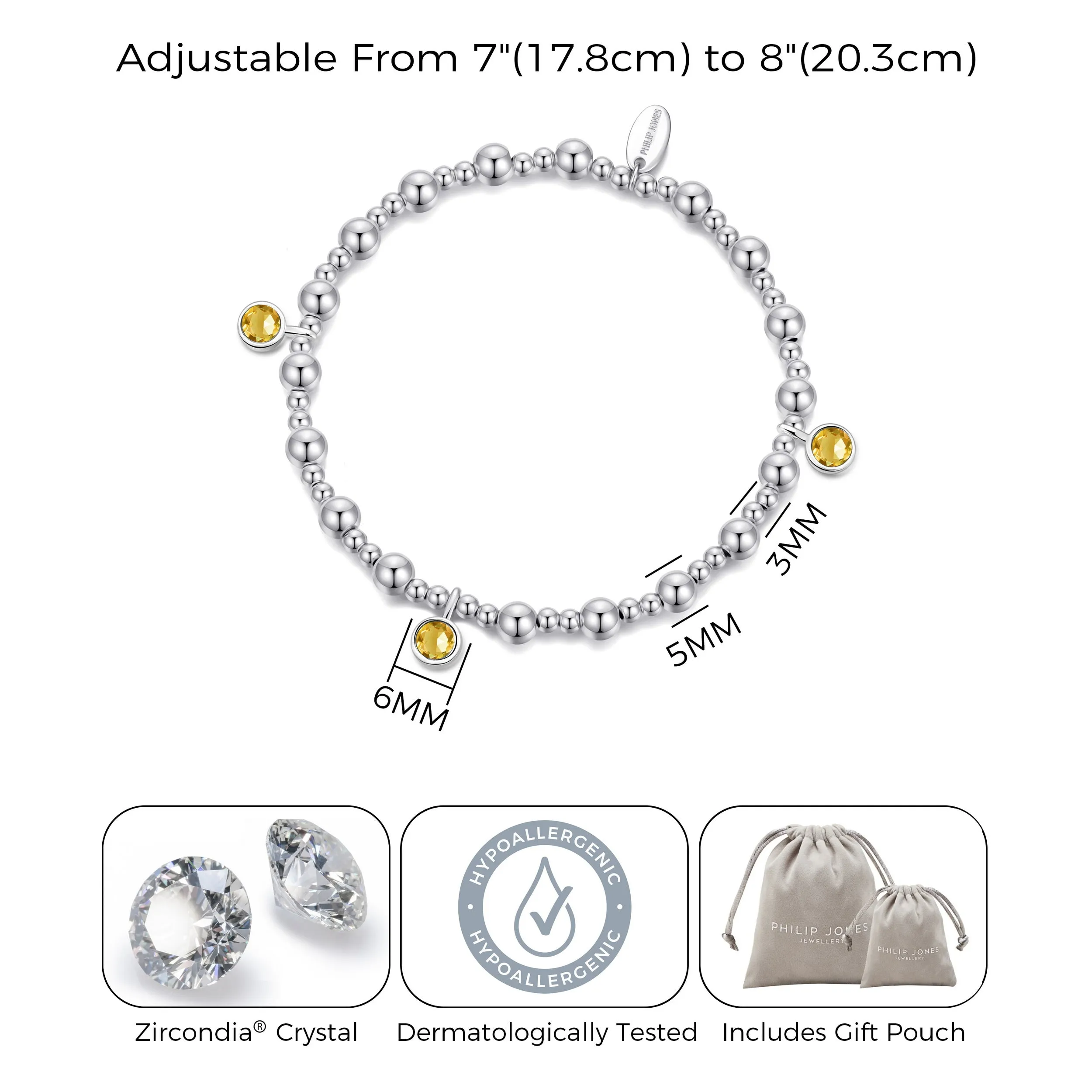 November (Citrine) Birthstone Stretch Charm Bracelet with Quote Gift Box