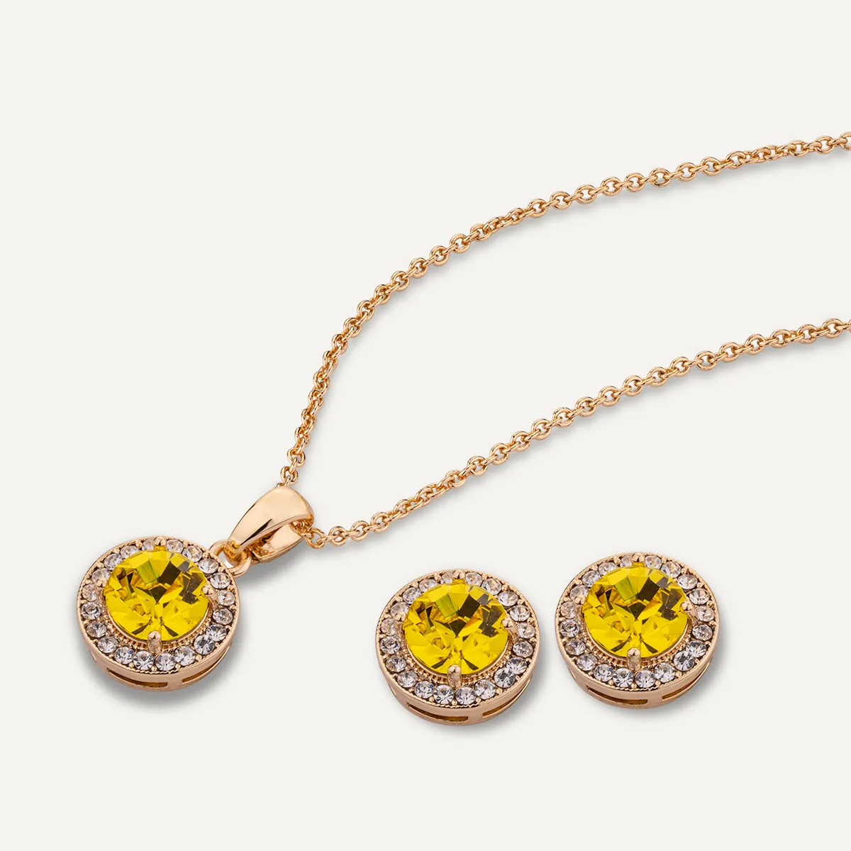 November Citrine-Colour Birthstone Necklace & Earring Set In Gold-Tone