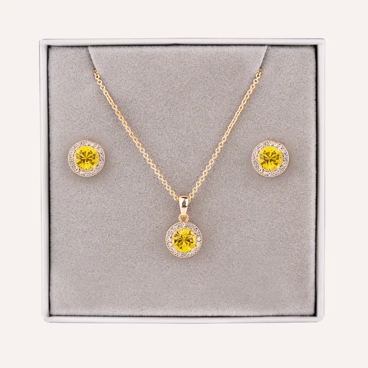 November Citrine-Colour Birthstone Necklace & Earring Set In Gold-Tone