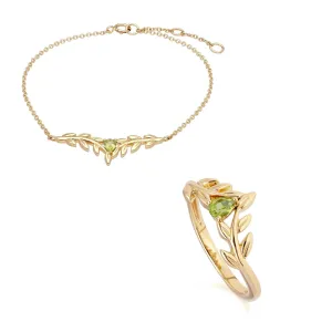 O Leaf Peridot Armband & Ring Satz in 9ct Gelb Gold