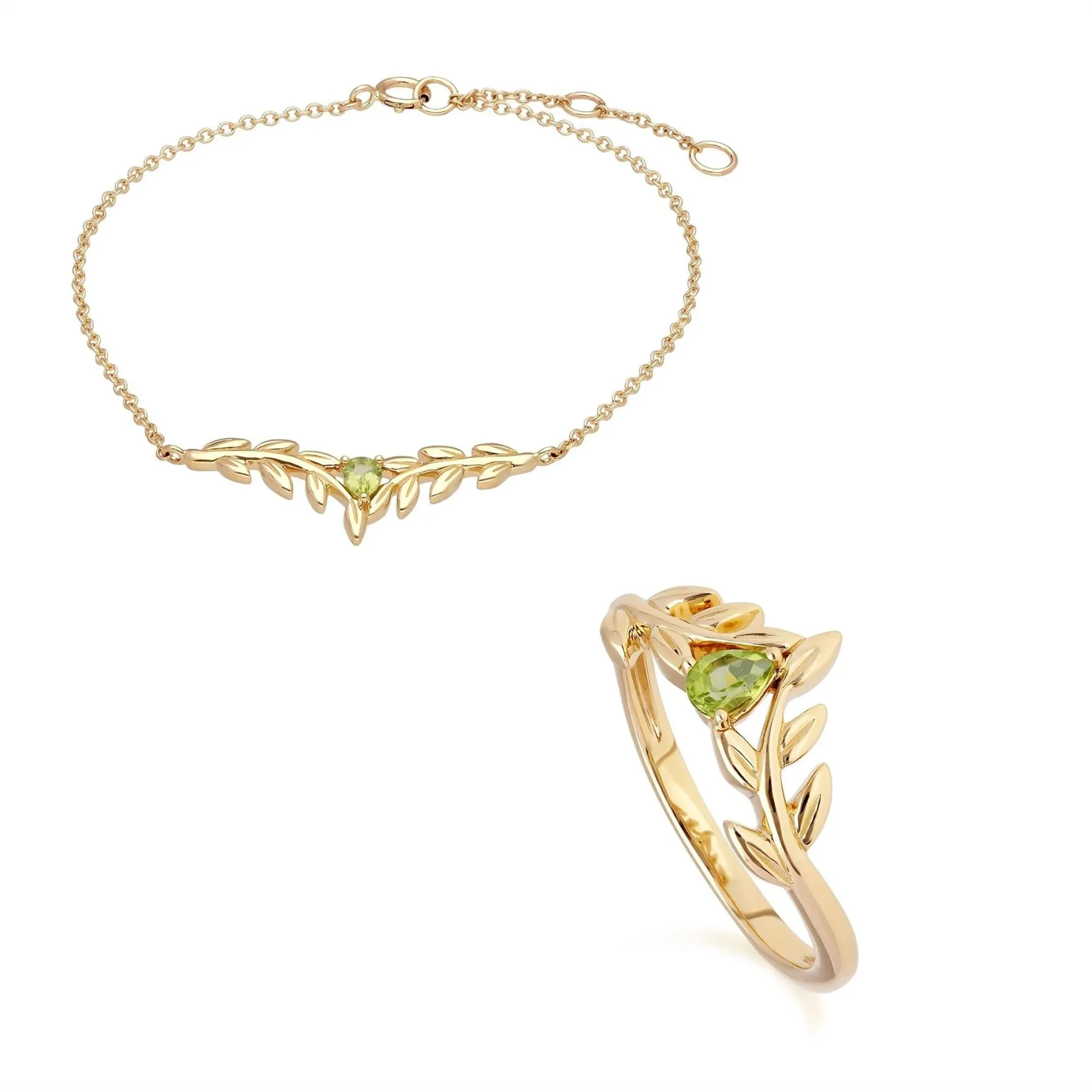 O Leaf Peridot Armband & Ring Satz in 9ct Gelb Gold