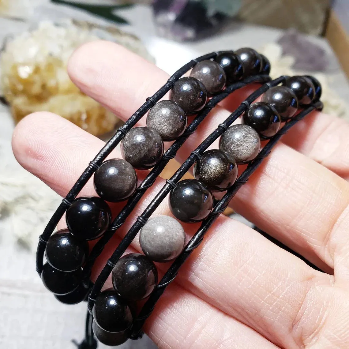 Obsidian dragon glass wrap bracelet