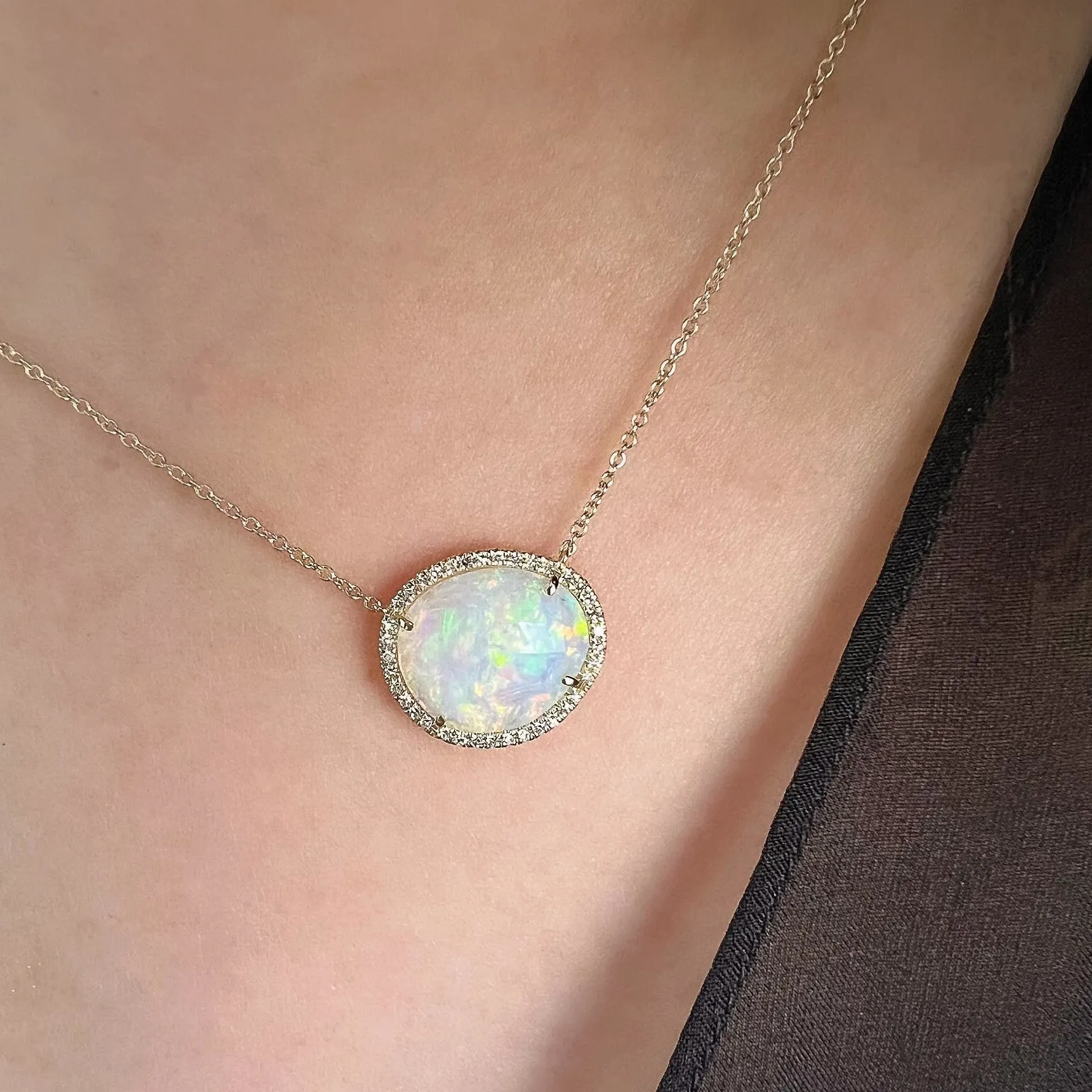 One of a Kind Organic Shape Petite Rose Cut Opal Necklace