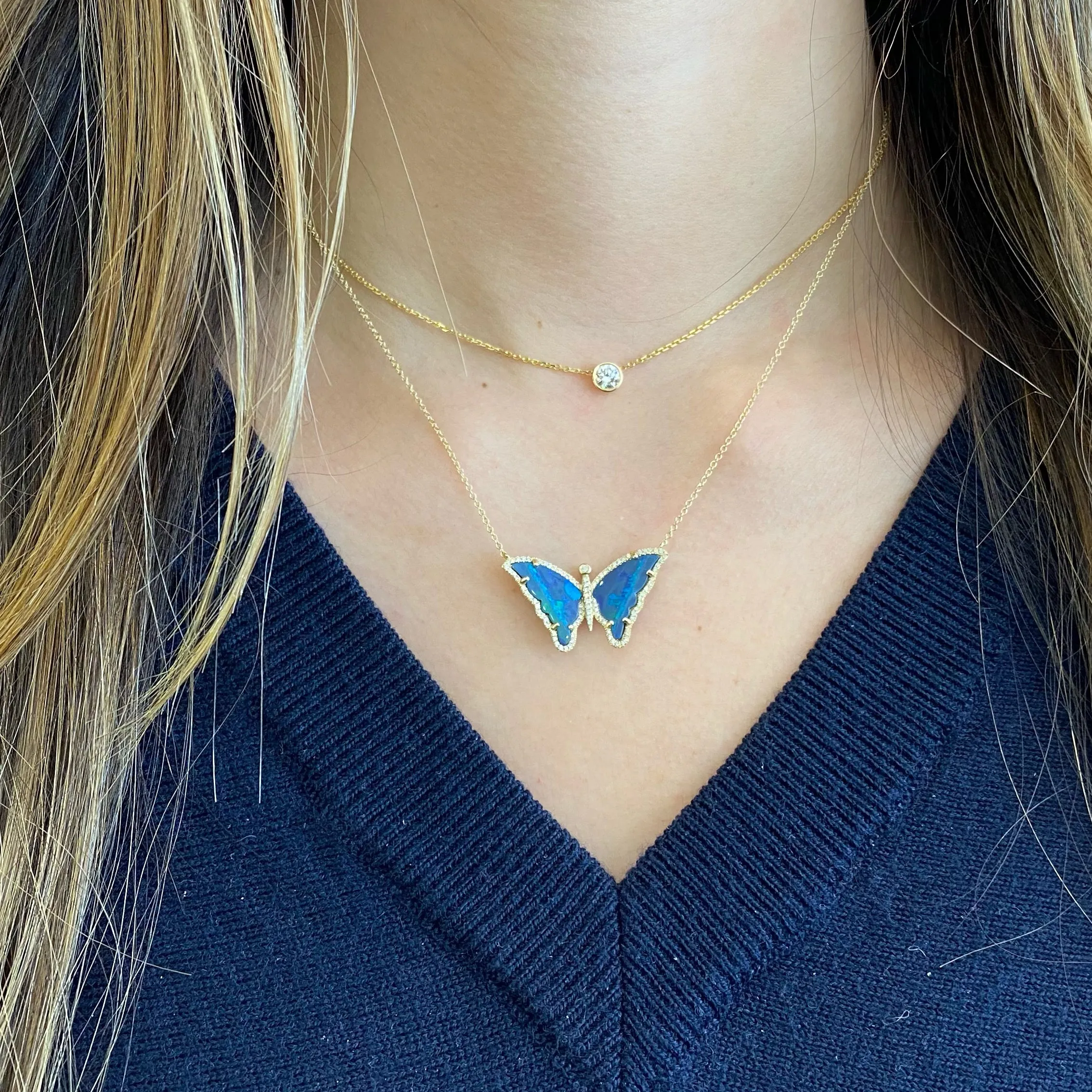 Opal & Diamond Butterfly Necklace