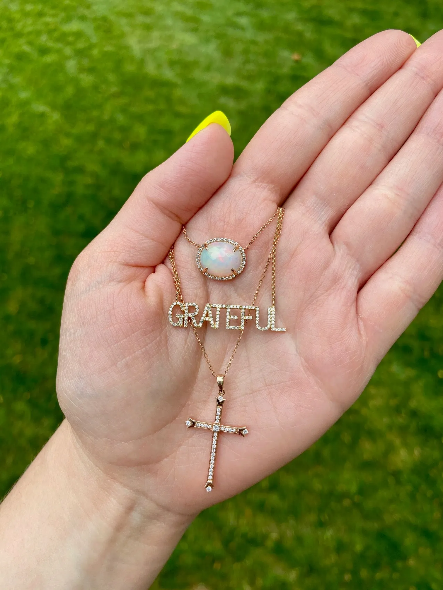 Opal and Diamond Rose Gold Necklace