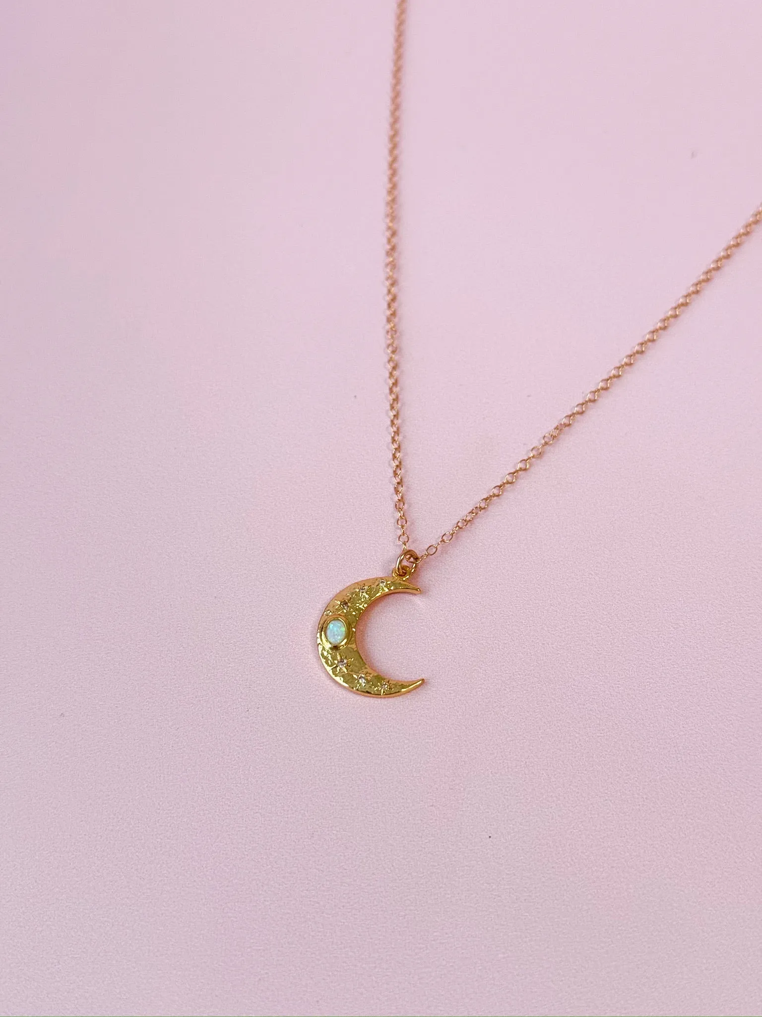 Opal Crescent Moon Pendant Necklace