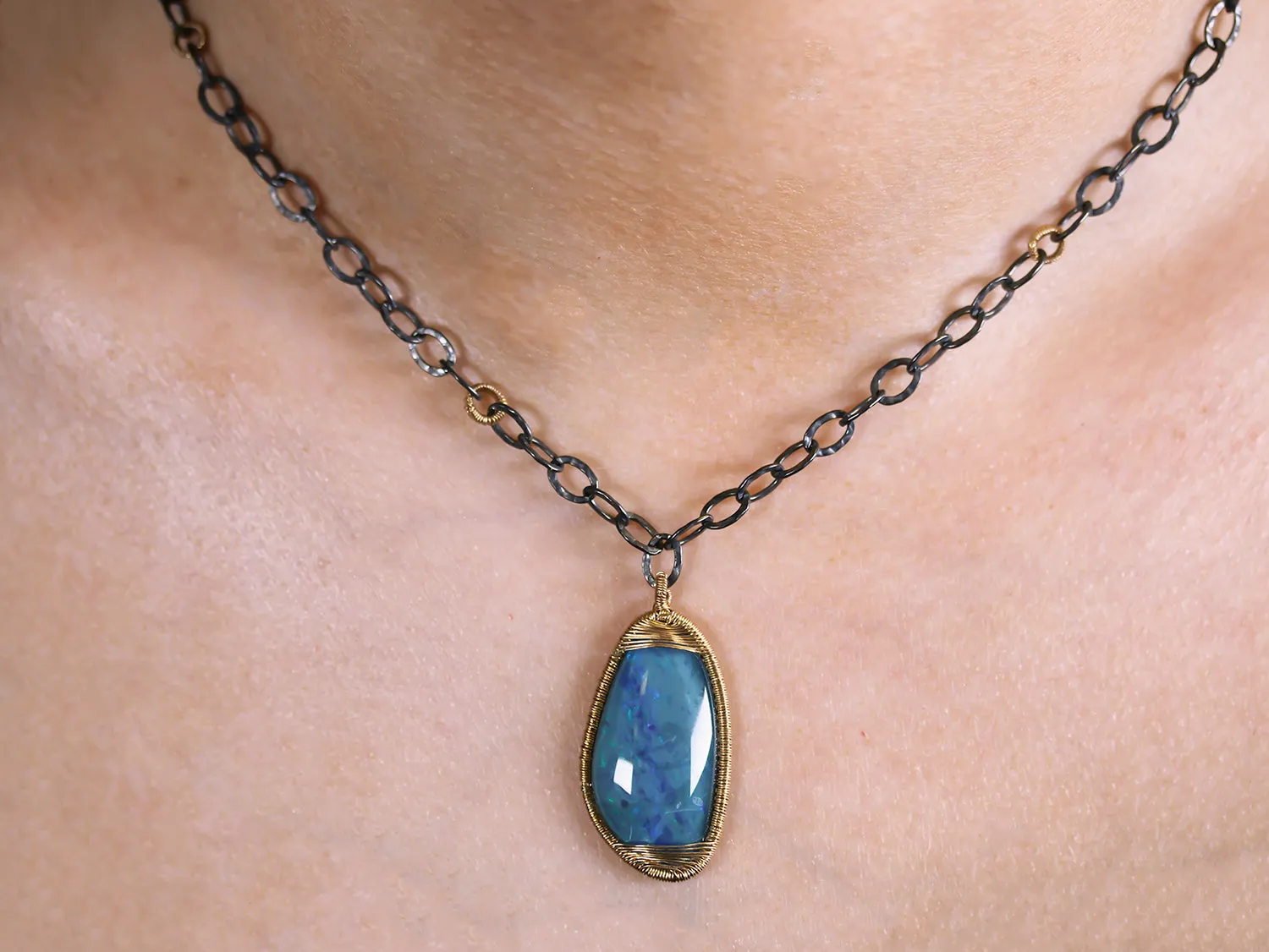 Opal Pendant Necklace in 14K Yellow Gold