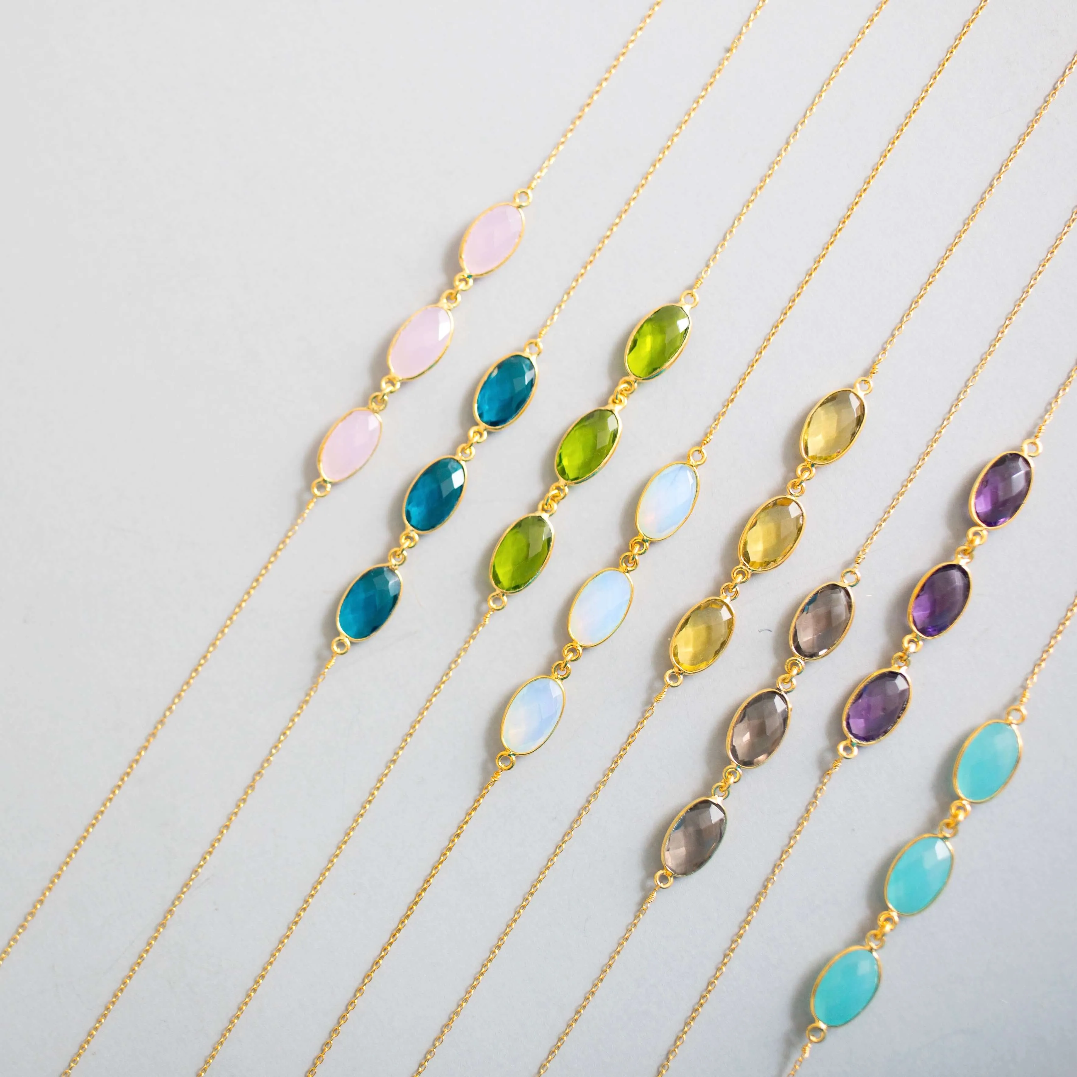 Opal Quartz 3-Bezel Necklace