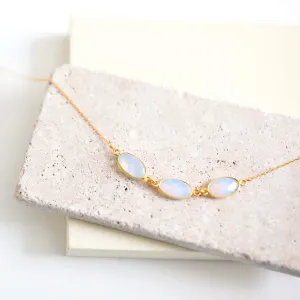 Opal Quartz 3-Bezel Necklace