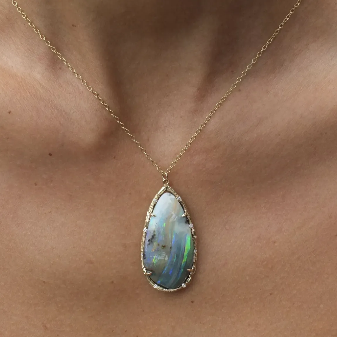 Opal Stripe Pendant Necklace