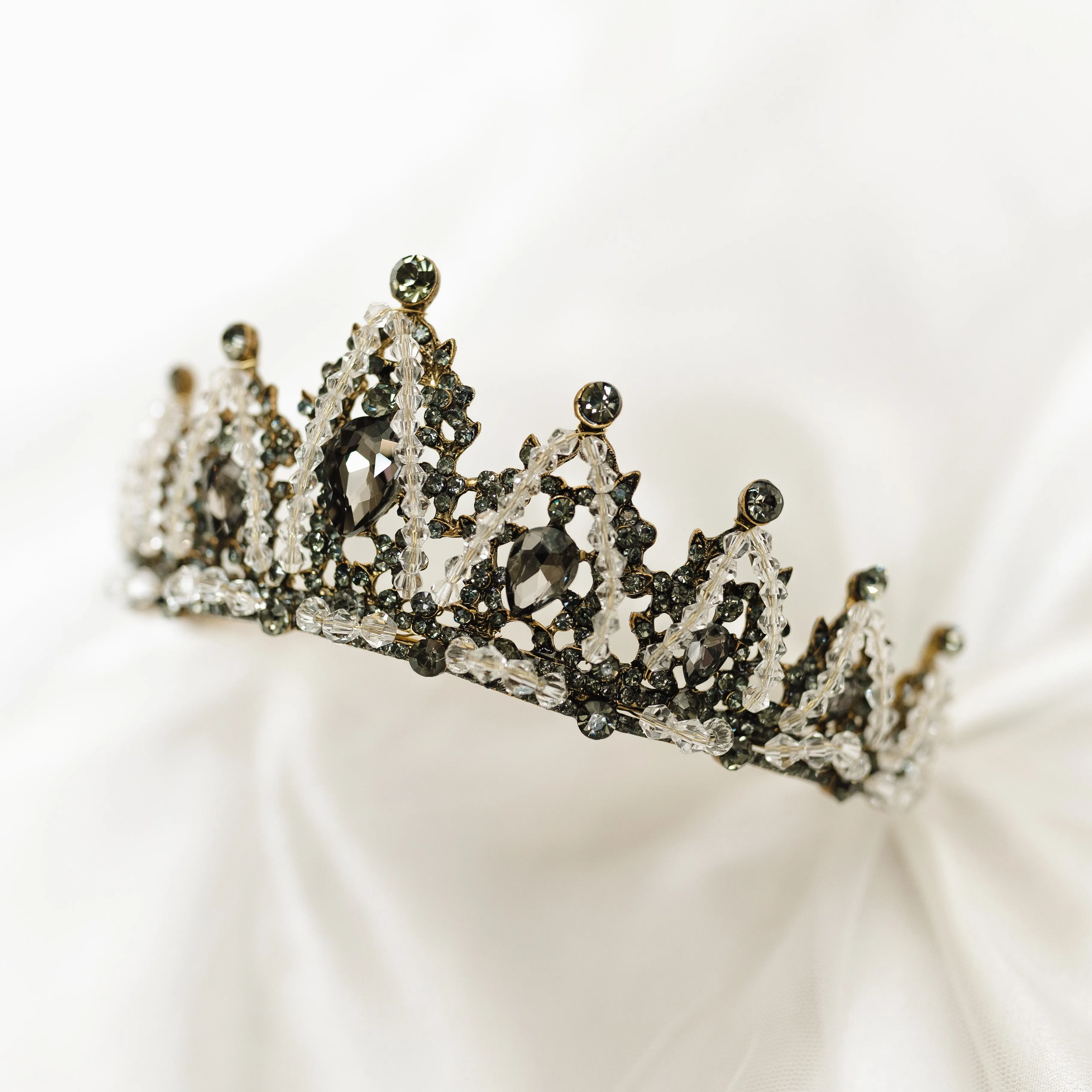 Ophelia's Tiara in Black & Antique Gold With Clear Crystal Details